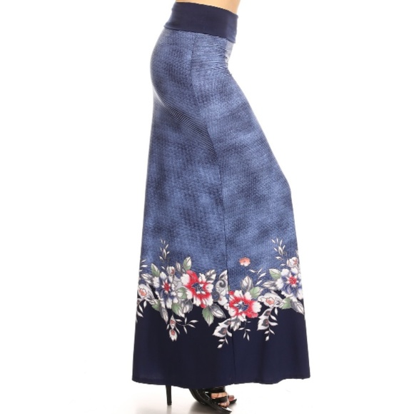 NWT Navy Floral & Stripe Maxi Skirt - Picture 1 of 8